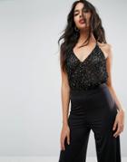 Asos Cami Body In Sequin Embellishment With Back Strap - Black
