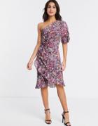 Stevie May Andromeda One Shoulder Mini Dress In Paisley-multi