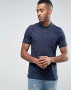 Jack & Jones Core Polo Shirt With All Over Ditsy Print - Navy
