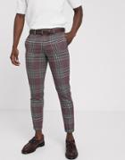 Jack & Jones Premium Super Slim Suit Pants In Wool Check-pink