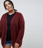 Asos Design Curve Oversize Cardigan In Chunky Rib With Buttons - Red