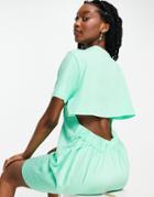 Asos Design Open Back Mini Tshirt Dress In Apple Green