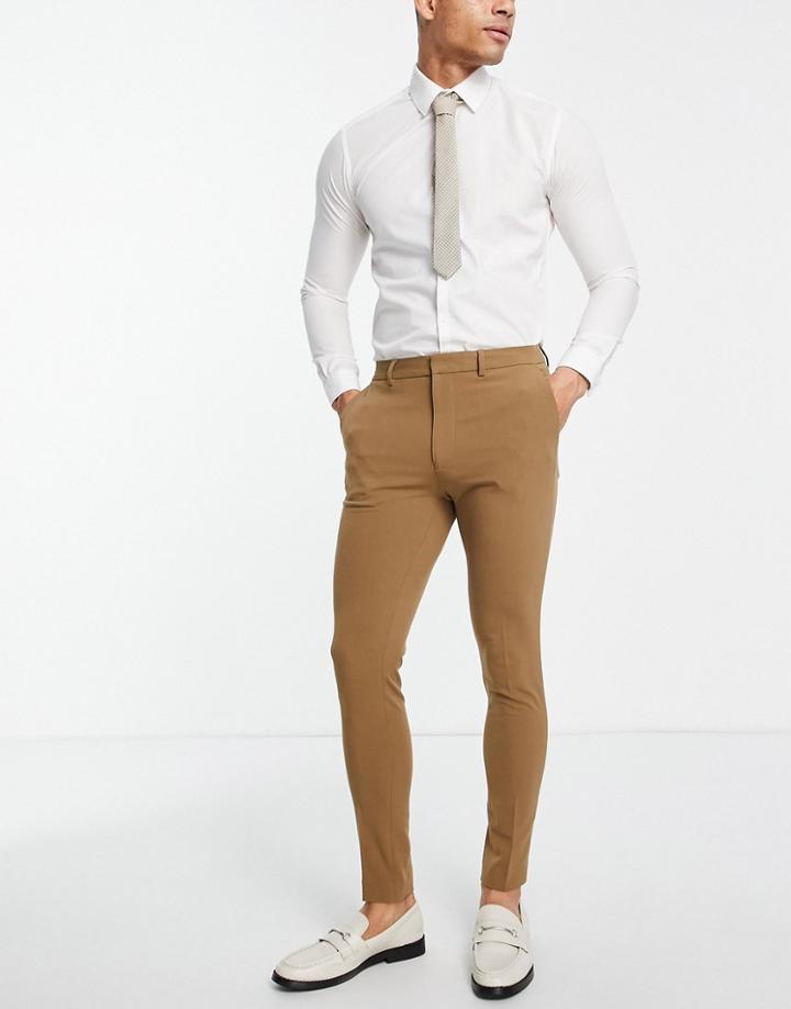 Asos Design Wedding Super Skinny Smart Pants In Tan-brown