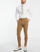 Asos Design Wedding Super Skinny Smart Pants In Tan-brown