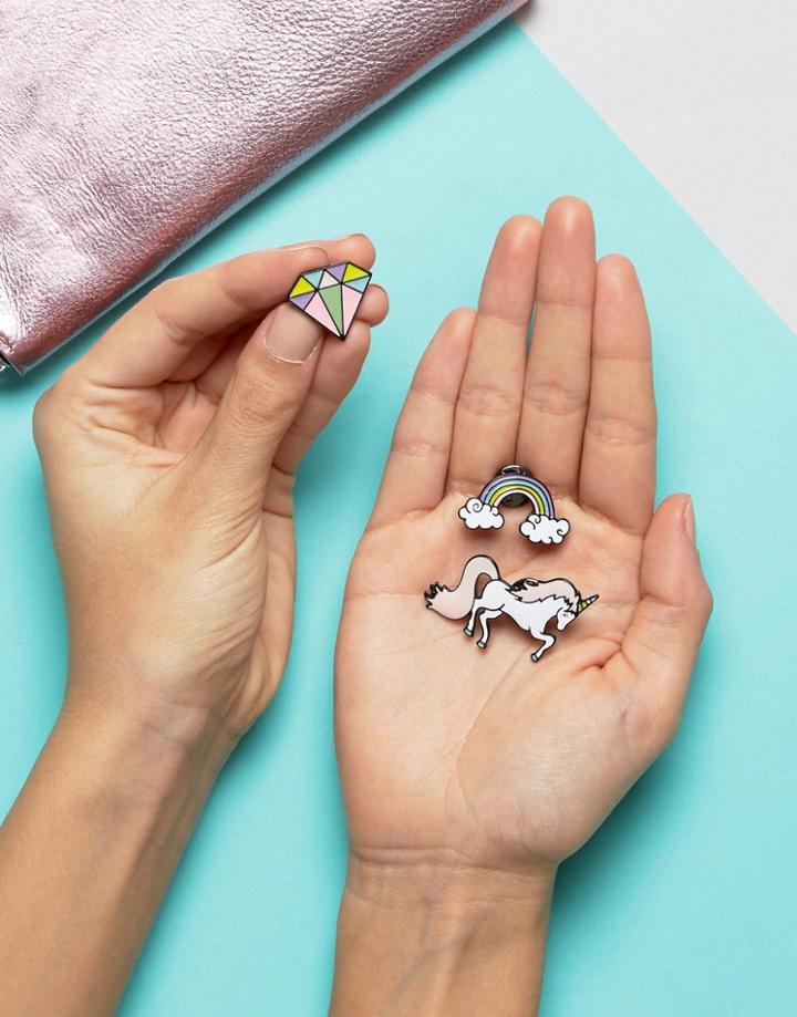 Asos Novelty Unicorn Brooch Set - Multi