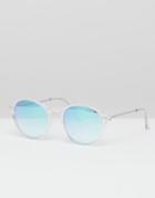 Asos Design Round Sunglasses In Crystal With Blue Revo Lens - Clear