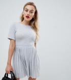 Asos Design Petite Pleated Skirt Mini Dress - Gray