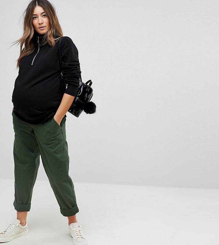 Asos Maternity Bree Causal Pants In Green With Under The Bump Waistband - Green