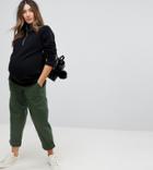 Asos Maternity Bree Causal Pants In Green With Under The Bump Waistband - Green