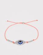 Asos Design Thread Bracelet With Eye Charm And Beads In Silver Tone - Silver