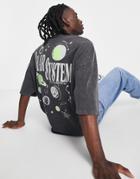Asos Design Oversized T-shirt In Heavyweight Washed Black With Solar System Back Print
