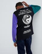 Asos Relaxed Long Sleeve T-shirt With Yin Yang Print & Color Block Sleeves - Black