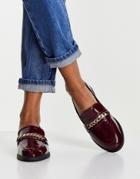 Miss Selfridge Layla Burgundy Patent Buckle Loafers-red