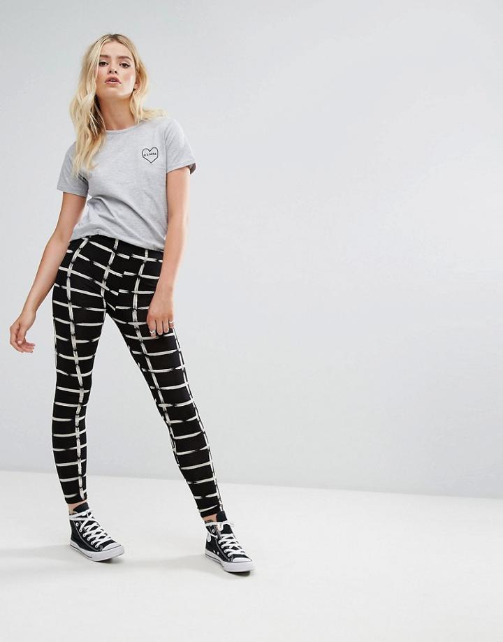 Daisy Street Leggings In Grid Print - Black