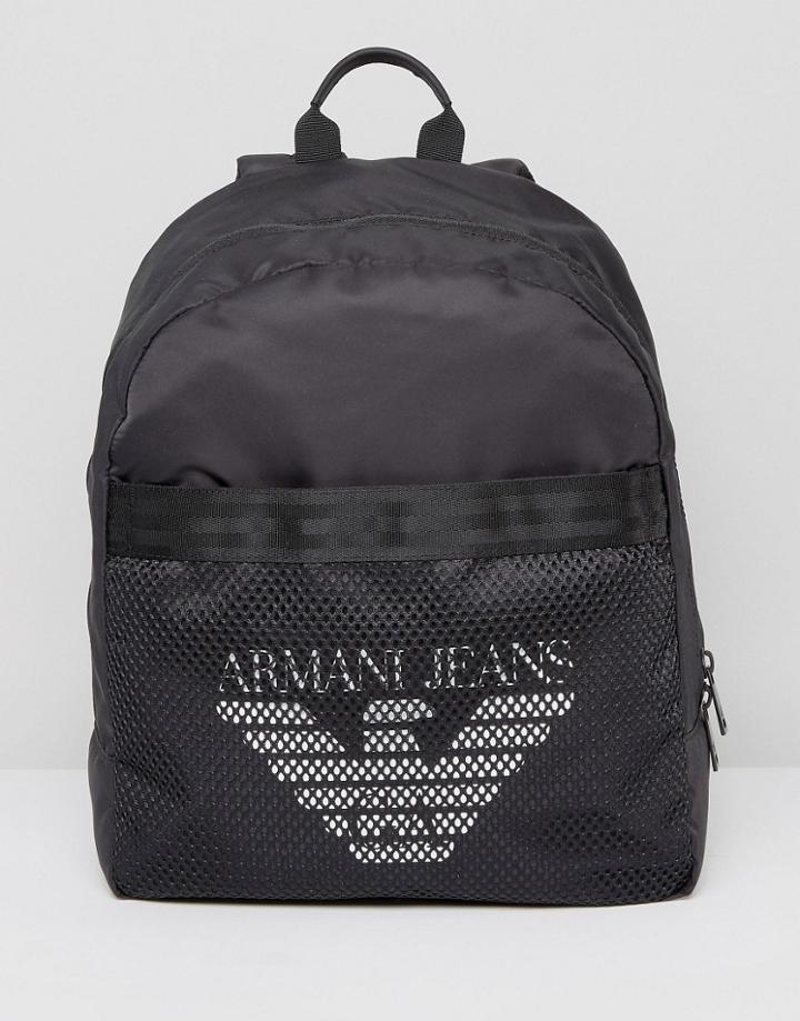 Armani Jeans Mesh Logo Backpack In Black - Black