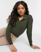 Topshop Oversized Collar Fine Gauge Sweater In Khaki-green