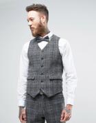 Asos Slim Suit Vest In Harris Tweed Windowpane Check In 100% Wool - Gray