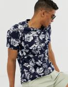 Jack & Jones Premium T-shirt In All Over Tropical Print In Navy