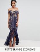 Jarlo Petite All Over Lace Off Shoulder Fishtail Dress - Navy