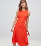 Warehouse Tie Back Midi Dress In Red - Red