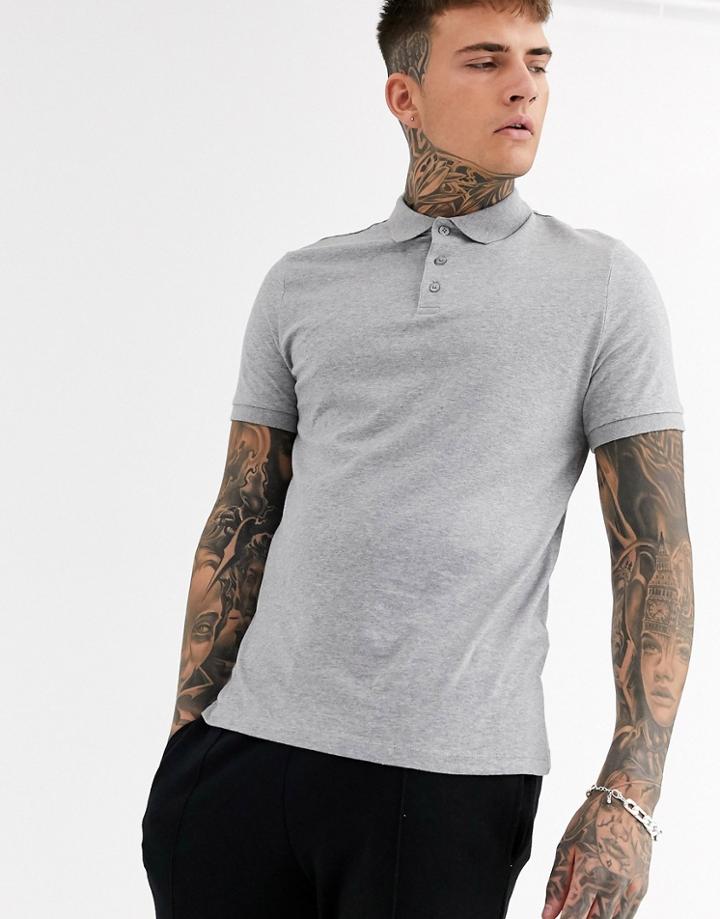 Asos Design Jersey Polo In Gray Marl