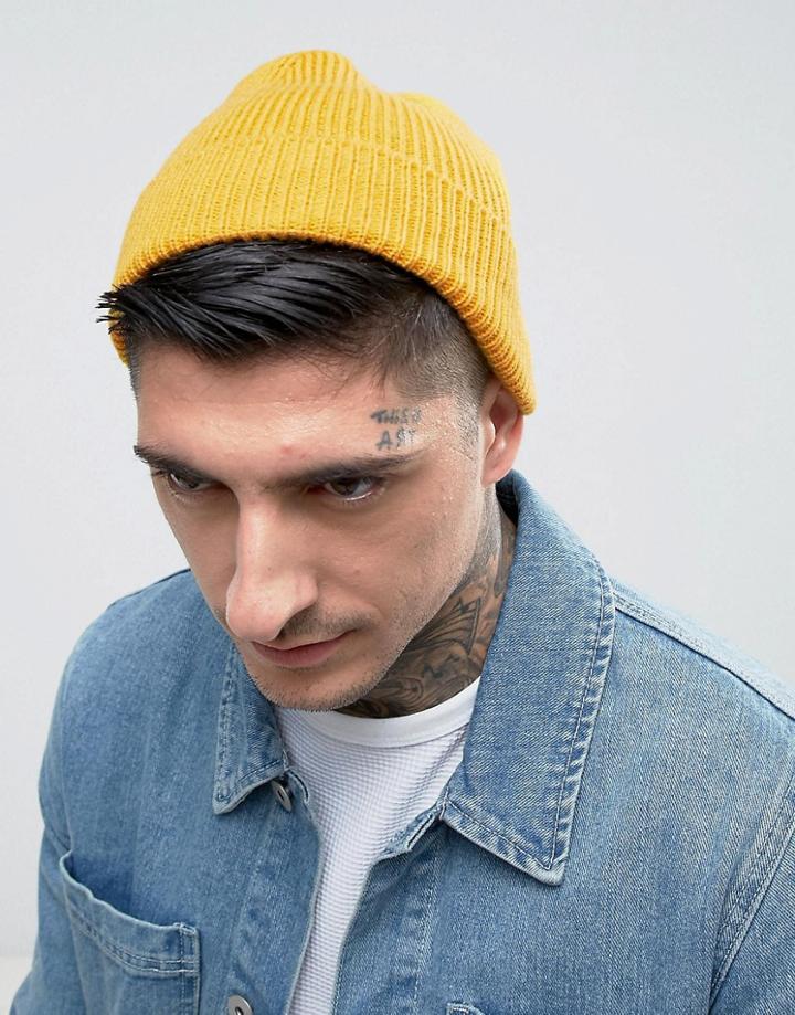 Asos Fisherman Beanie In Mustard - Yellow