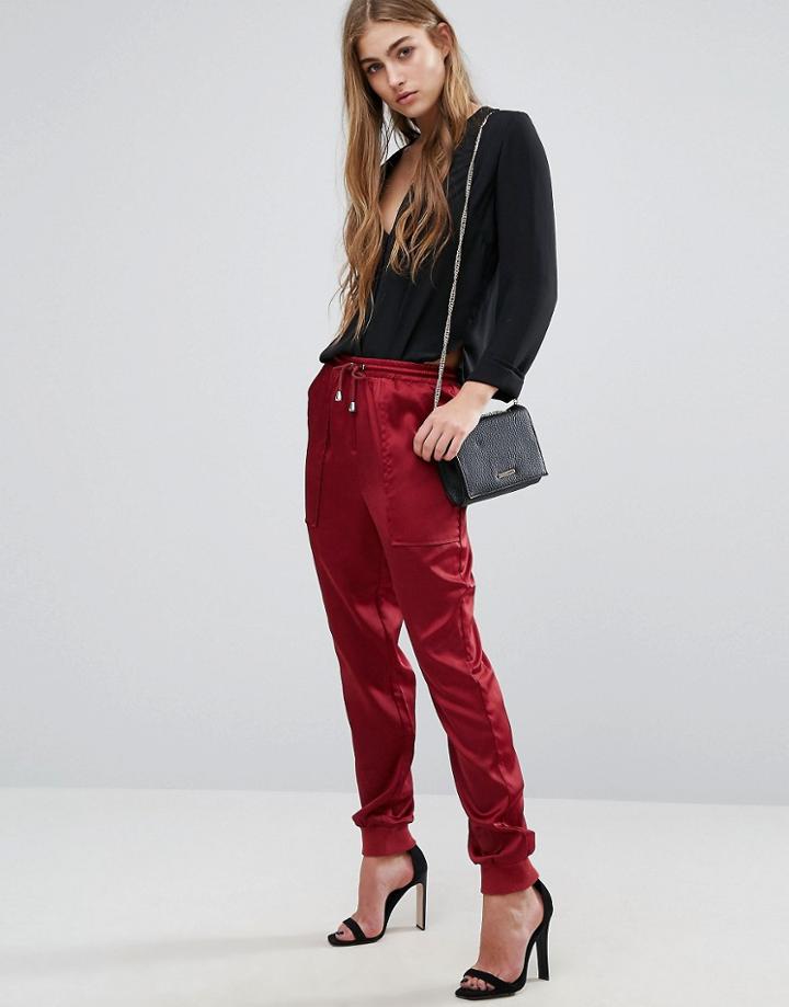 Missguided Pocket Detail Satin Jogger - Red