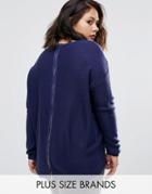 Brave Soul Plus Sweater With Zip Back - Navy