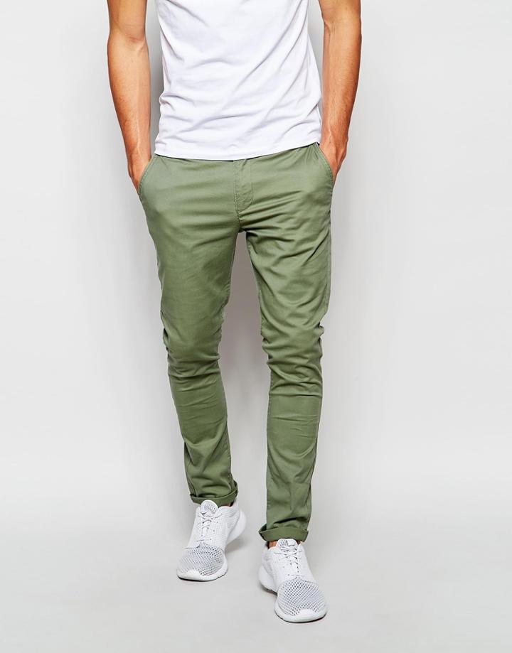 Asos Super Skinny Chinos In Light Khaki - Sea Spray