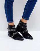 Asos Ainsley Studded Buckle Ankle Boots - Black
