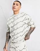 Asos Dark Future Set Oversized All Over Logo Print T-shirt In Neutral