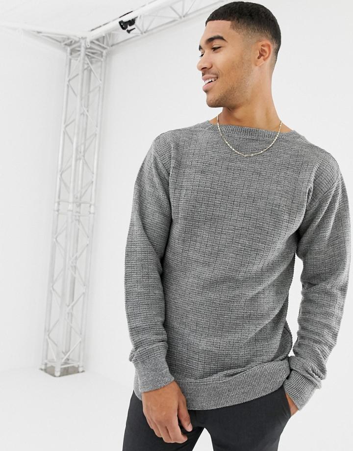 Boohooman Knitted Sweater In Gray - Gray