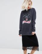 Pull & Bear Cat And Stud Print Sweater - Black