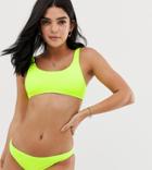 New Look Textured Bikini Top In Neon Yellow