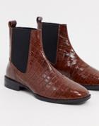 Asos Design Alyssa Leather Chelsea Boots In Brown Croc