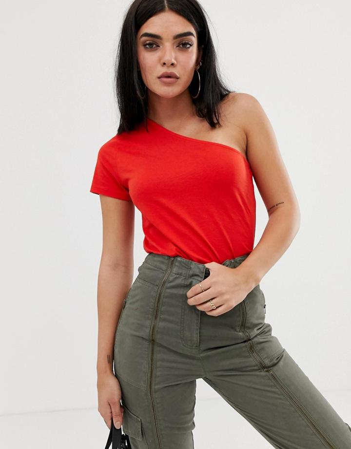 Asos Design One Shoulder T-shirt In Red - Red