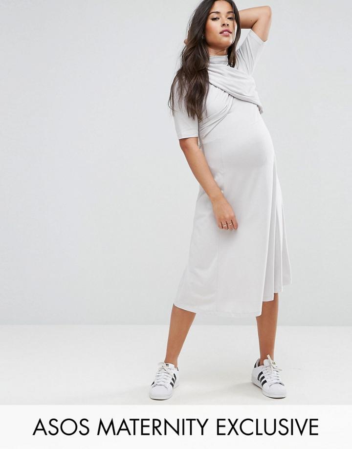 Asos Maternity Twist Front Short Sleeve Skater Dress - Gray