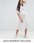 Asos Maternity Twist Front Short Sleeve Skater Dress - Gray