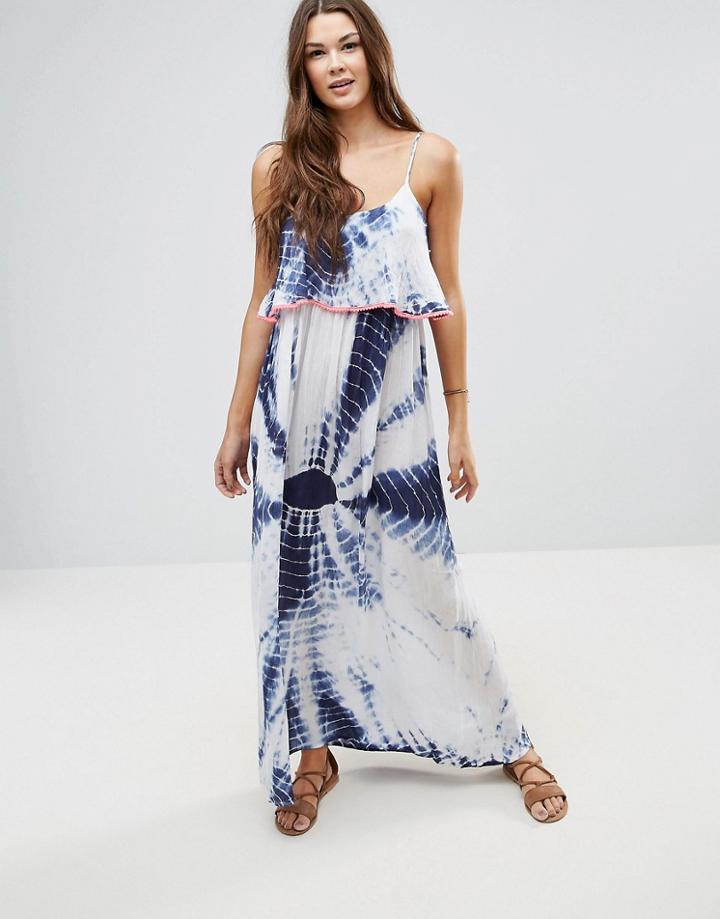 Anmol Neon Trim Maxi Tie Dye Beach Dress - White