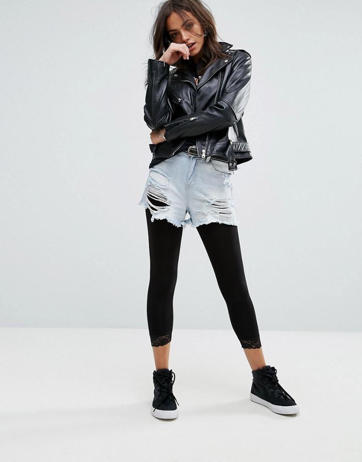 New Look Lace Trim Hem Legging - Black