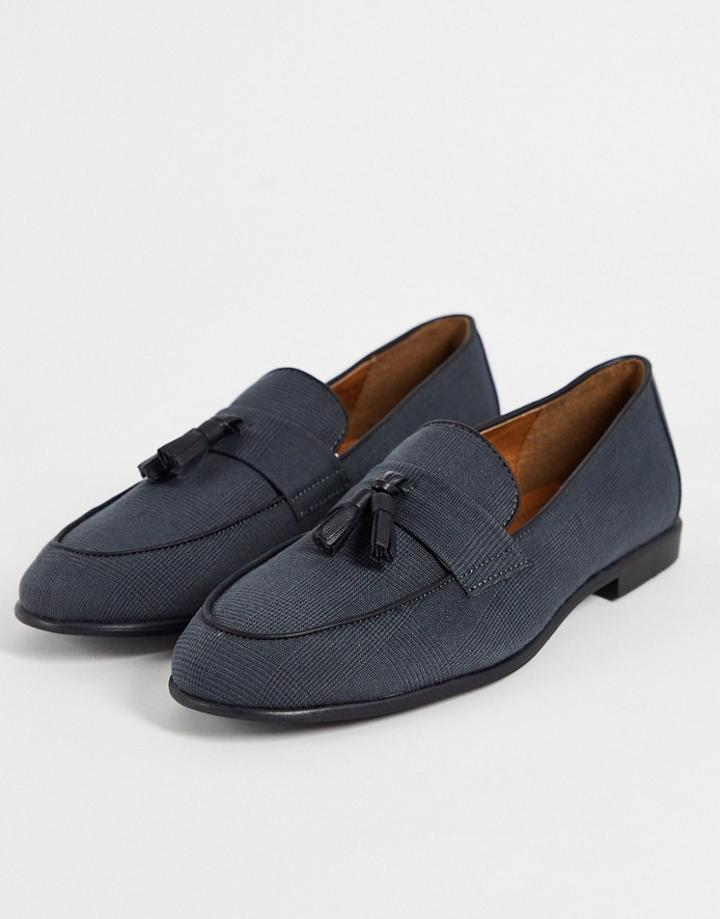 Topman Gray Piper Plaid Tassel Loafers