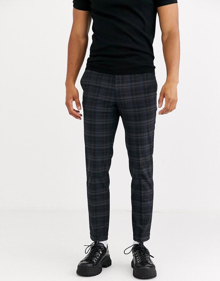 Jack & Jones Premium Check Pants In Dark Navy