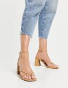 Bershka Mid Heel Sandals With Square Toe In Tan-white