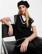 Violet Romance Contrast Piping Knit Vest In Black