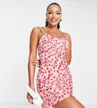 Parisian Tall Tie Shoulder Mini Dress In Pink Shadow Floral-red