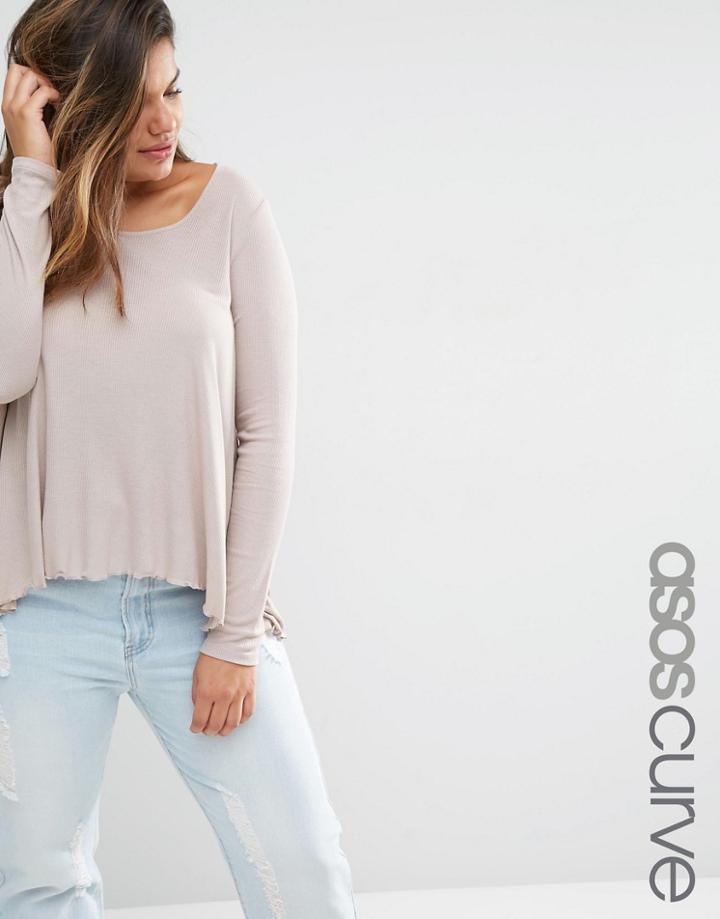 Asos Curve Swing Top In Slouchy Rib With Scoop Neck - Mink