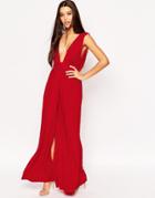 Asos Drape V Neck Belted Maxi Dress - Red
