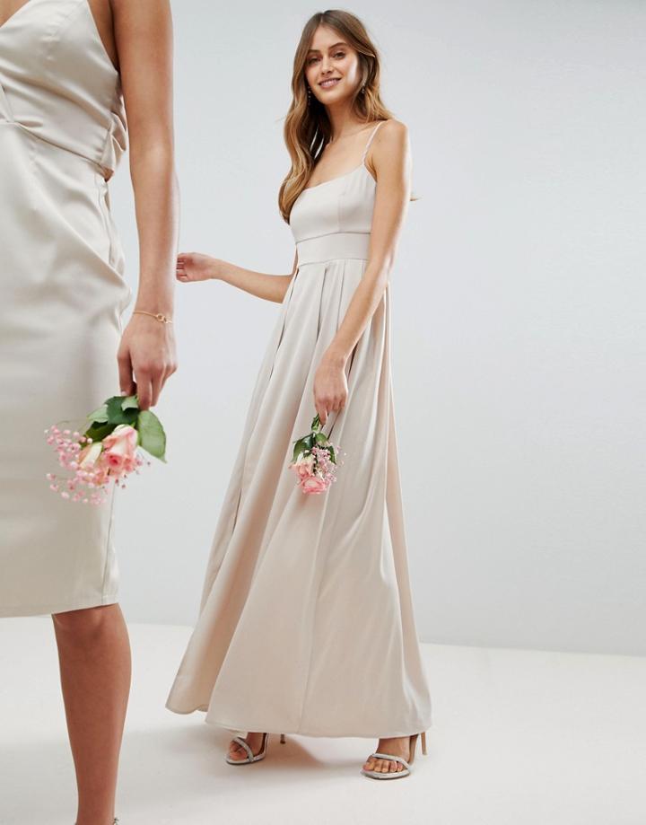 Asos Design Satin Square Neck Cami Strap Maxi Dress-cream