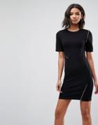Asos Bodycon T-shirt Dress With Zip Detail - Black