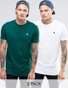 Asos 2 Pack Longline T-shirt With Logo In White/green - Multi
